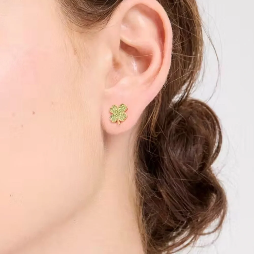 NWT KATE SPADE‎ Lucky Charm Green Clover Pavé Stud Earrings